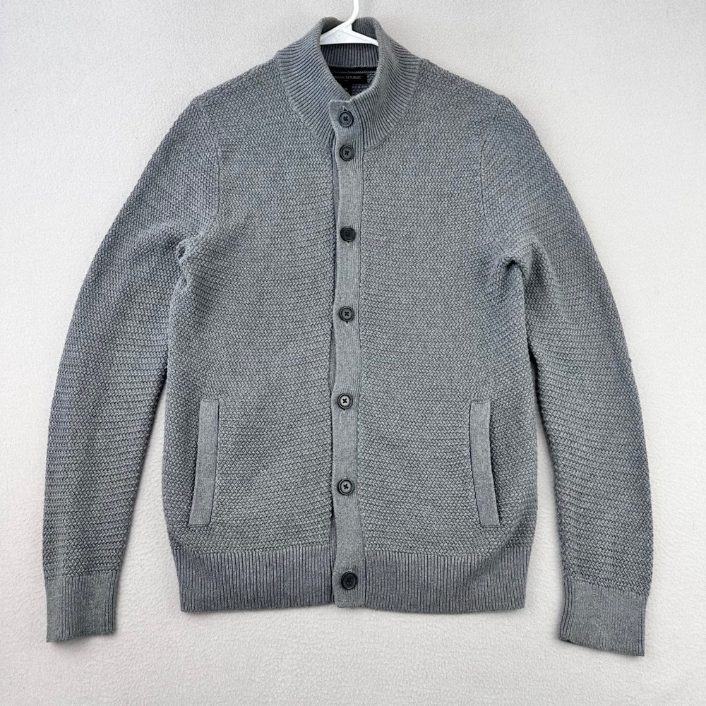 Banana Republic Sweater Mens M Gray Knit Cardigan Button Front Lightweight